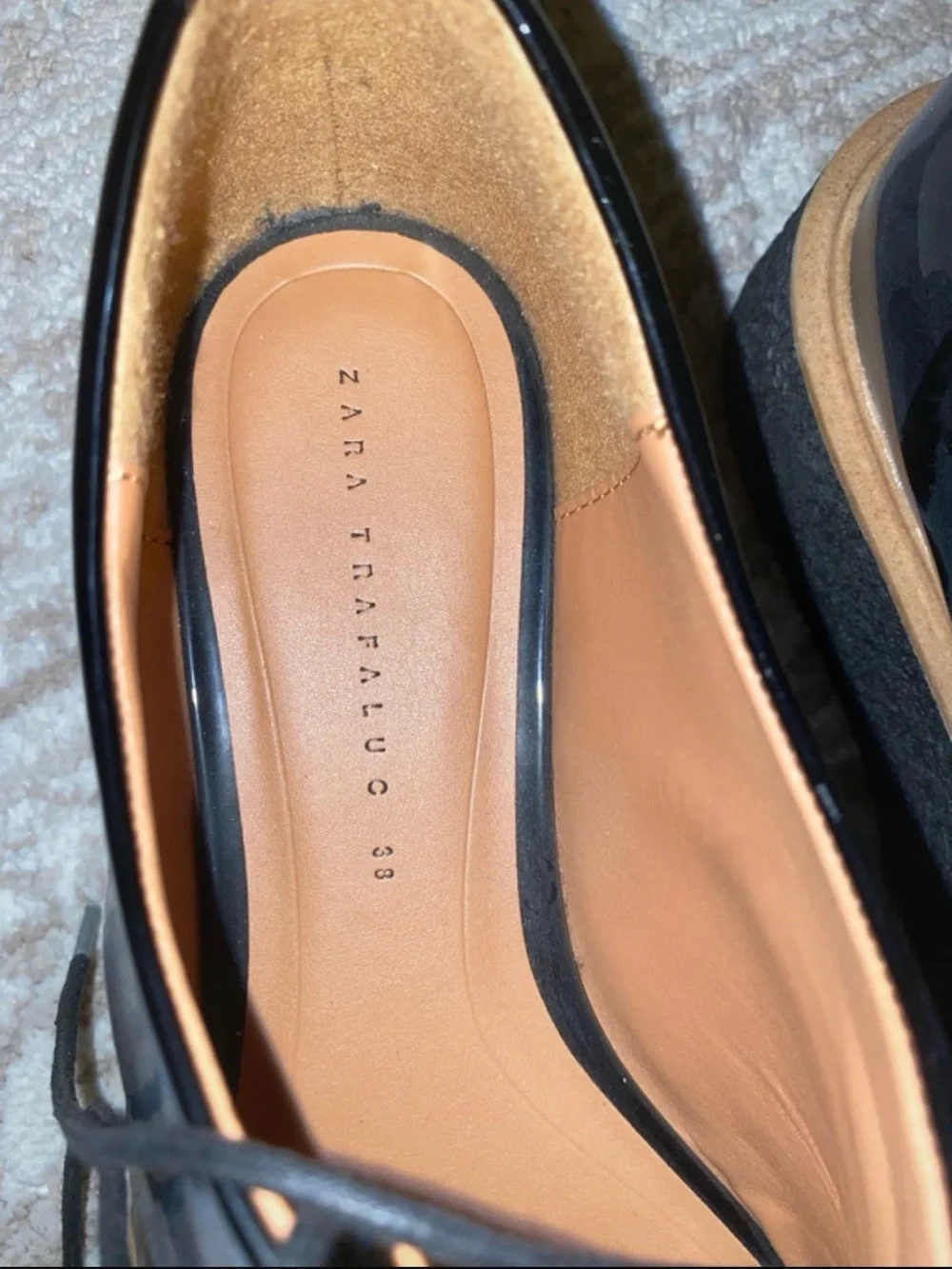 Zara Black Patent Platform Derby with Brown-Wrap Sole